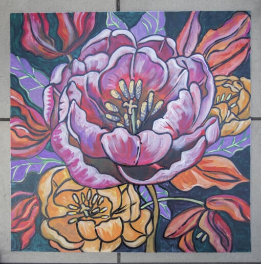 Bloemenwereld 3. Origineel schilderij op paneel.
