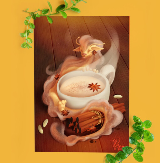Chai tea dragon, art print, 21x14,8 cm (8,2x5,8 inch)