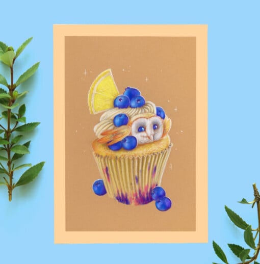 Verjaardags kaart Cupcake uil