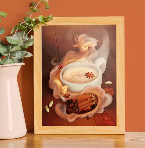 Chai tea dragon, art print, 21x14,8 cm (8,2x5,8 inch)