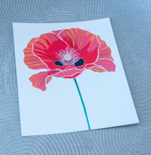 Klaproos A5 Print, Rode Bloem Illustratie