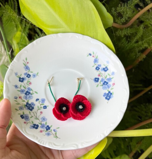 Gehaakte Klaproos Oorbellen – Handgemaakte Rode Bloemen