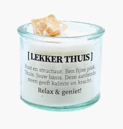 Geurkaars met edelsteen - Lekker thuis - honing calciet & toermalijn 5cm