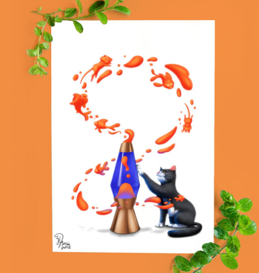 Kat met lavalamp, Lava lamp life, art print, 21x14,8 cm (8,2x5,8 in)
