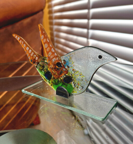 Geluksvogel van gerecycled glas maat L
