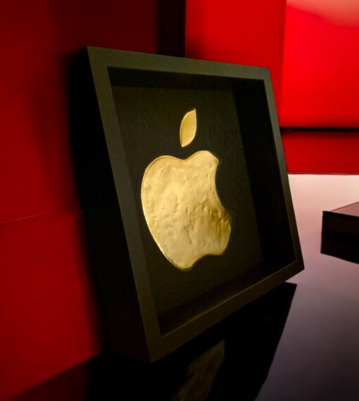 Apple logo 23ct goud verguld kunstwerk in lijst