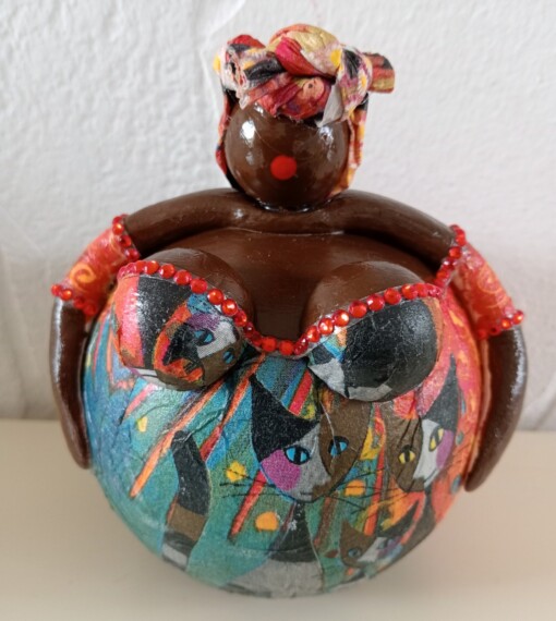 Exotisch dik dametje,handgemaakt en uniek,14 cm,mixed media,deco art