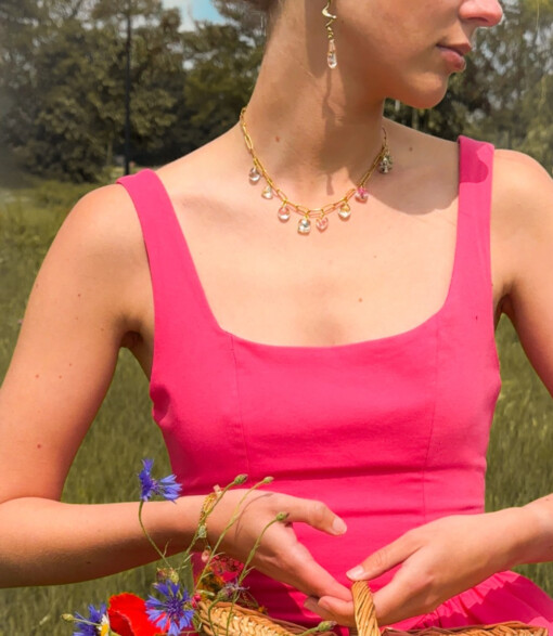 Kleurrijke Bedelketting met Bedels met Echte Bloemen uit Den Haag (Jardin d'Été)