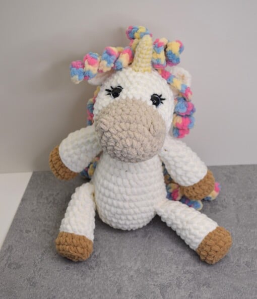 Zachte en magische vriendje gehaakte Unicorn/Eenhoorn knuffel, blanket garen