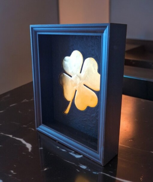 Gouden klaver 23ct goud verguld kunstwerk in lijst