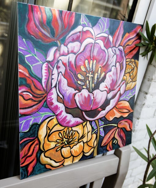 Bloemenwereld 3. Origineel schilderij op paneel.