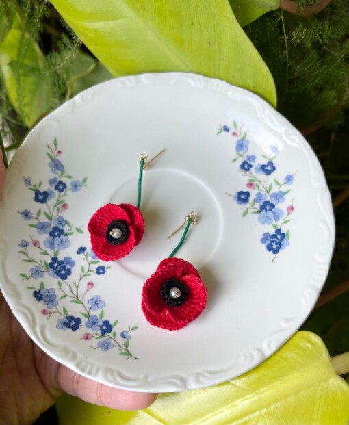 Gehaakte Klaproos Oorbellen – Handgemaakte Rode Bloemen