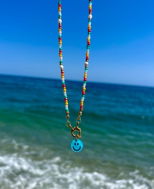 Handgemaakte regenboog kinder ketting met smiley