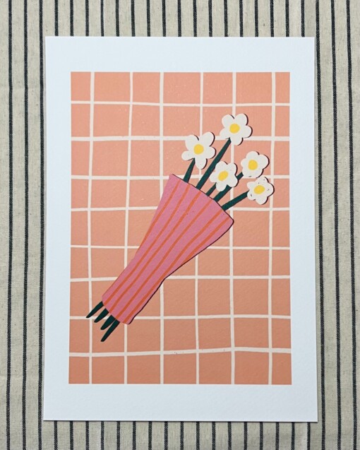 Boeket witte bloemen kunstprint - sfeervolle botanische illustratie | A4 poster 21x30 cm
