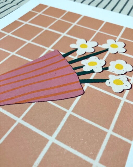 Boeket witte bloemen kunstprint - sfeervolle botanische illustratie | A4 poster 21x30 cm