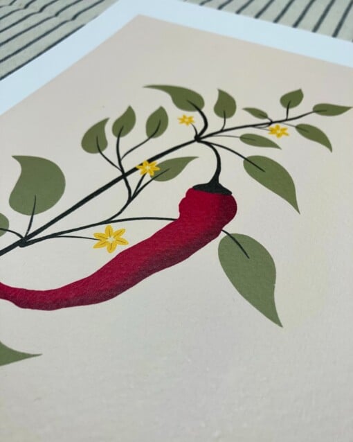 Chili plant kunstprint – botanische illustratie met rode peper | A4 poster 21x30 cm