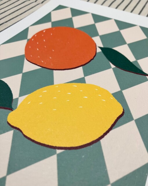 Citrusfruit kunstprint – kleurrijke illustratie van citroen en sinaasappel | A4 poster 21x30 cm