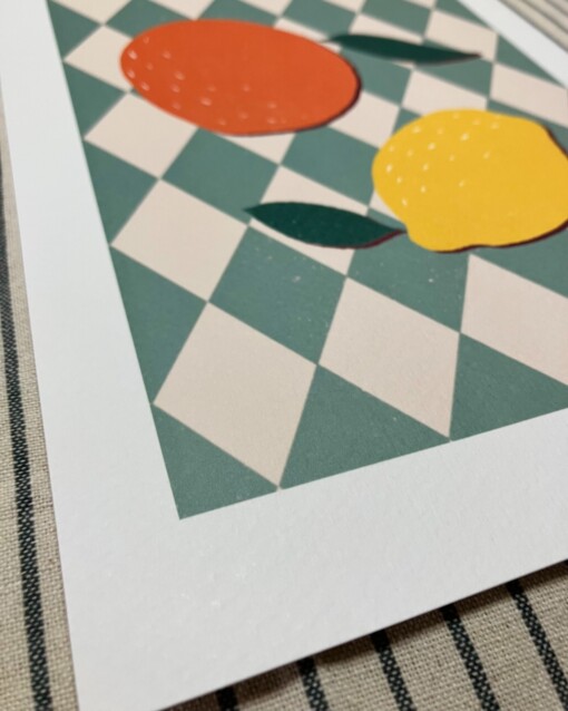 Citrusfruit kunstprint – kleurrijke illustratie van citroen en sinaasappel | A4 poster 21x30 cm