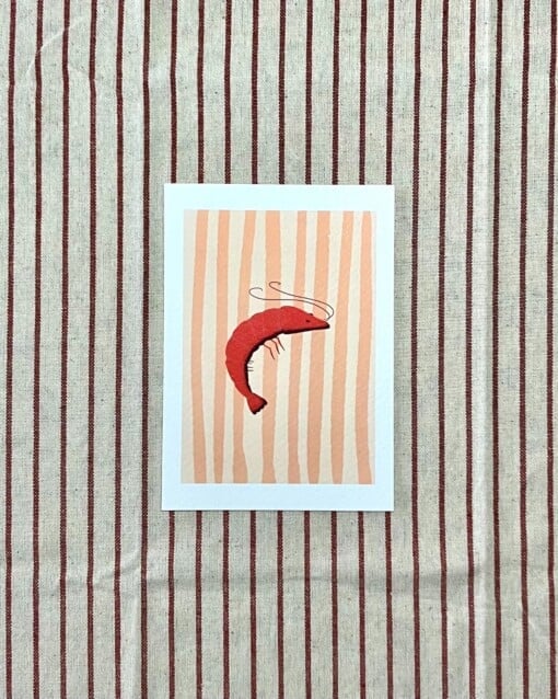 Rode garnaal kunstkaart - minimalistische zeevruchten illustratie voor keuken | A6 print 10x15 cm