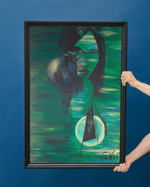 Kunst print, Eco materiaal, Handgemaakt, Uniek stuk! = Missy Mistic (canvas, verschillende kleuren, 75x100)