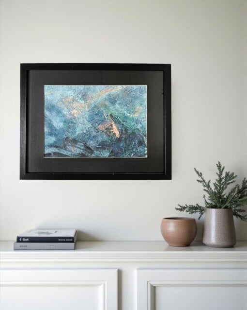 Abstract schilderij - ocean breeze - blauw goud met passe partout