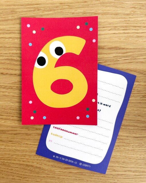 Feestbundel: Nummer 6 Taarttopper + 5 Uitnodigingen – Handgemaakt & Uniek
