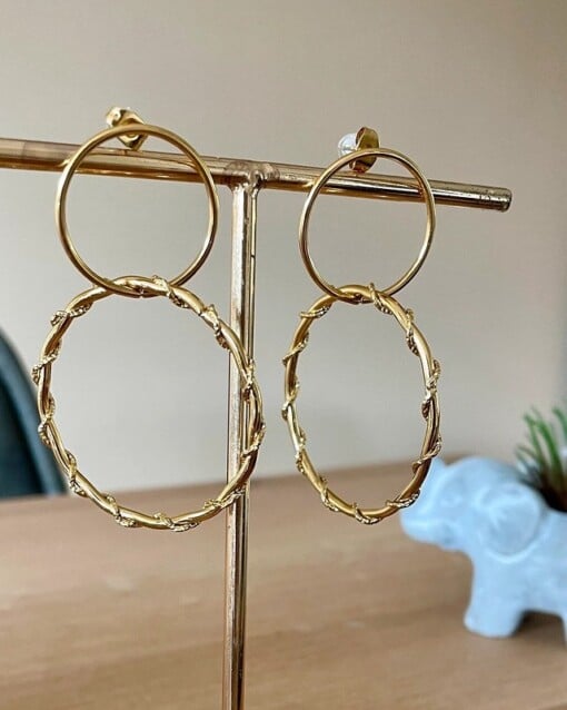 Gouden 2-loops oorbellen / dubbele creolen – minimalistisch & boho