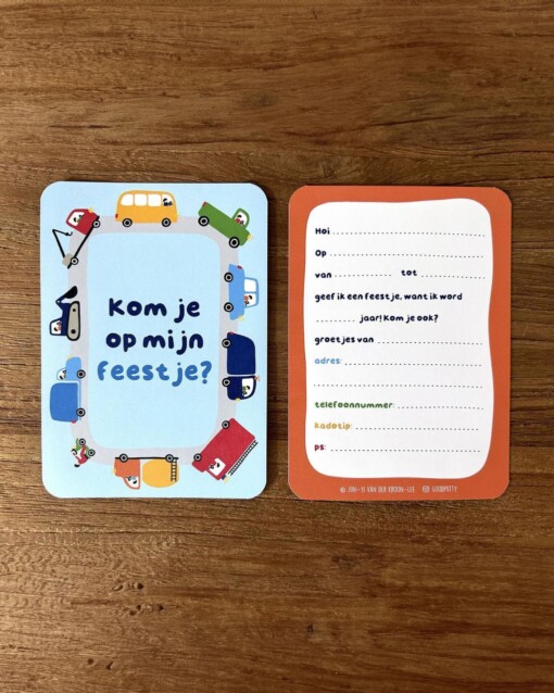 Kinderfeest Uitnodigingen – Voertuigen en Auto's – Set van 5