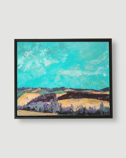 Landschap schilderij - mixed media - geel blauw