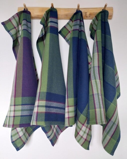 Handgeweven theedoeken met tartanmotief, blauw