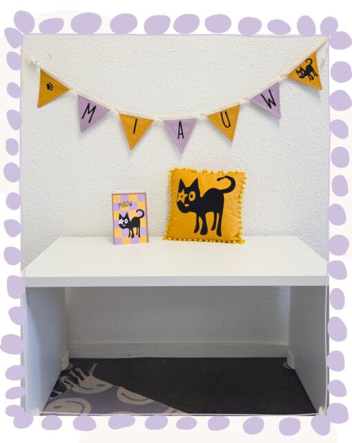 Handgemaakte kinderkamer decoratie-/ cadeauset met Hoshi de Kat | 2-delig met gratis kaart!