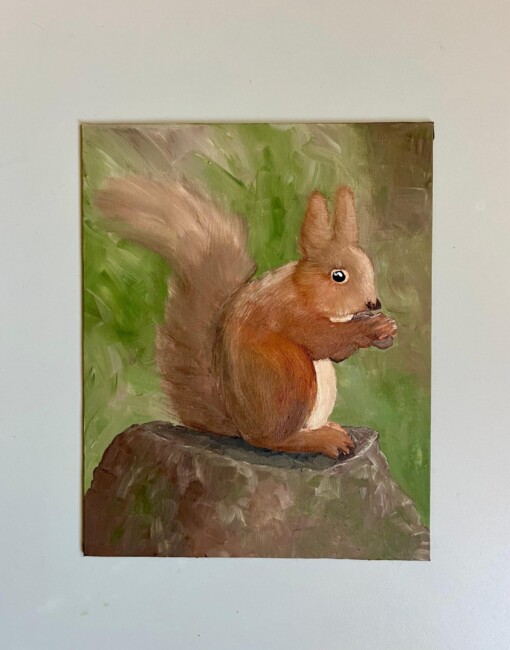 Schilderij "Eekhoorn" - origineel kunstwerk in olieverf