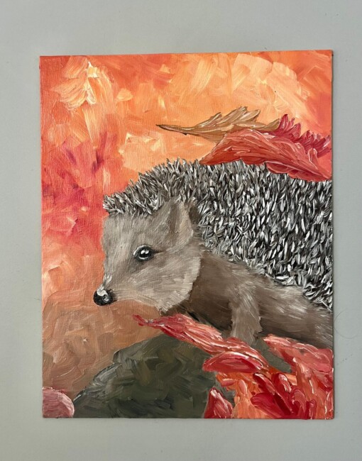 Schilderij "Egel" - origineel kunstwerk in olieverf