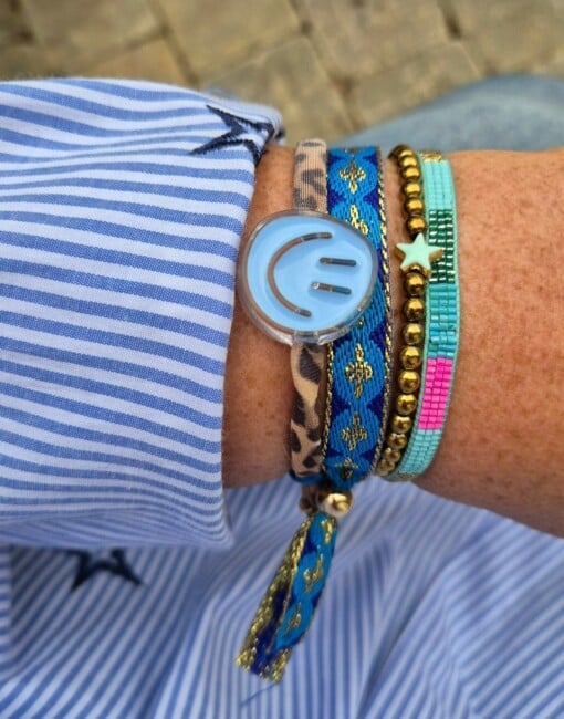 panterprint elastische armband met kleurrijke smiley