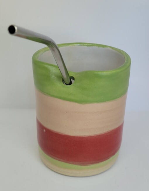 Rietjesbeker rood, roze, groen.