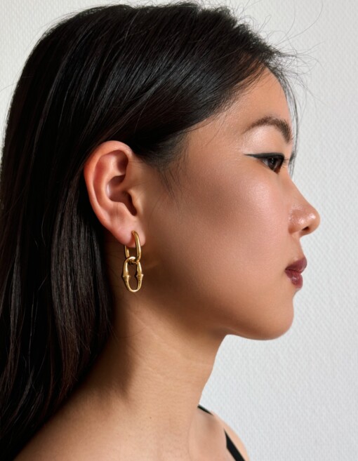 Origineel ontwerp | Bamboe Link Hoops | dik 18k verguld