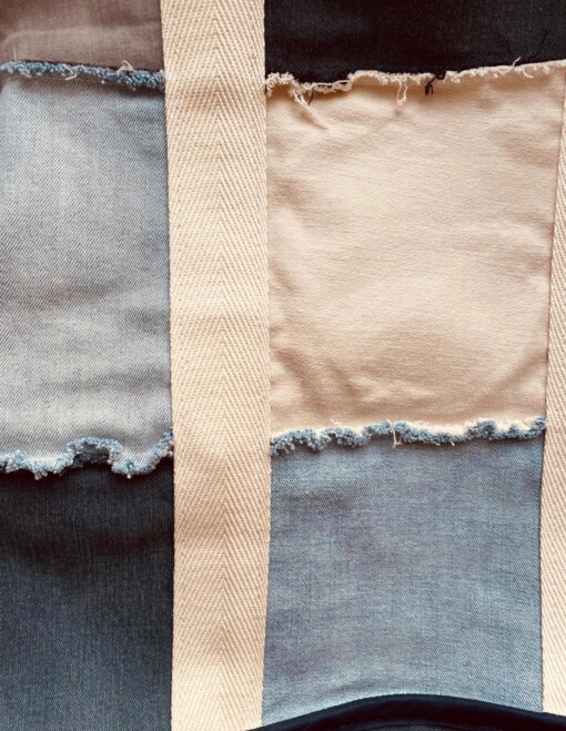 Super grote  tas van hergebruikte stoffen – gevoerde weekendtas met rits & lange hengsels