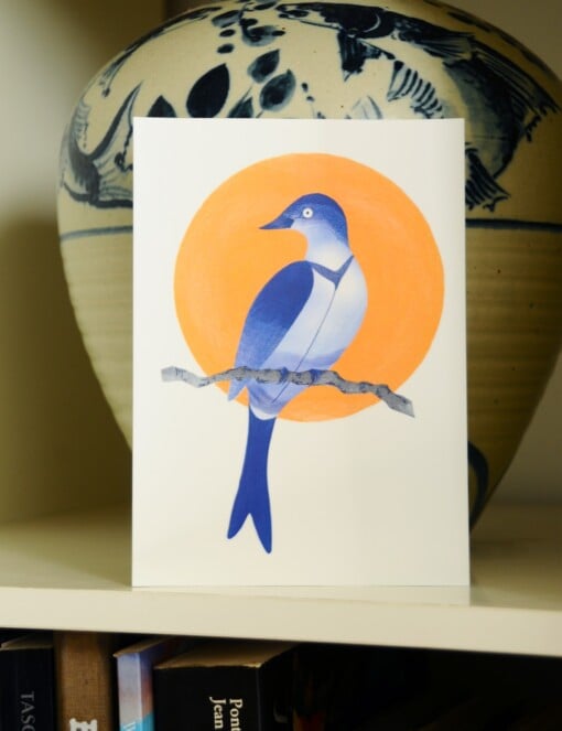 Chinese Bird A6 Kaart, Vogel Aquarel Print