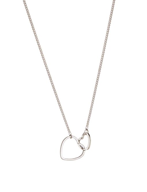 Silver Plated Necklace With Double Heart