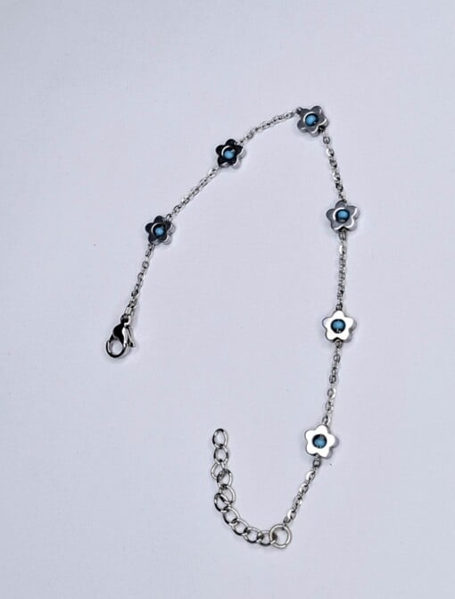 Kleine bloem stalen armband met natuurlijke hematiet stenen