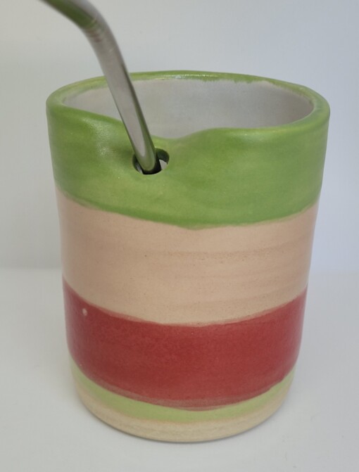 Rietjesbeker rood, roze, groen.