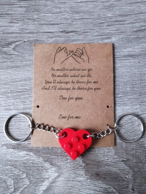 LEGO Hart Sleutelhanger – Handgemaakt Cadeau voor Koppels, Vriend, Vriendin – Liefdeshart Sleutelhanger