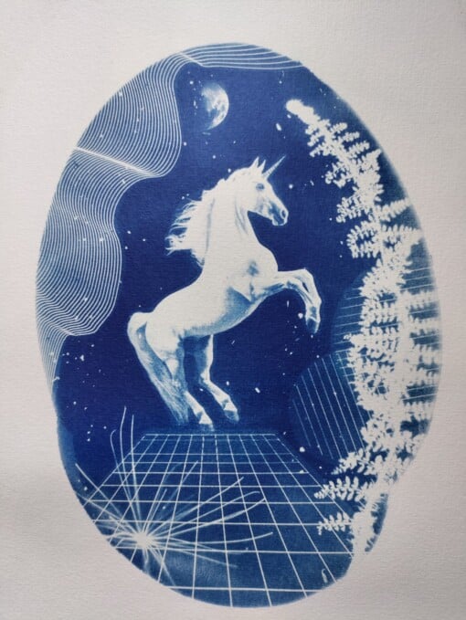 Cyanotype negatieven: paarden en eenhoorns
