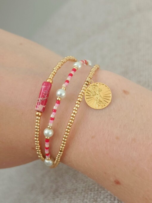 Pearl beads bracelet pink/red