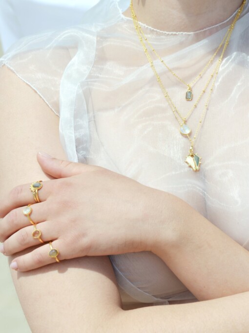 Moonstone Baguette Necklace Gold