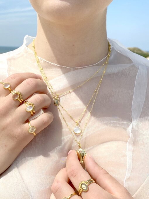 Moonstone Circle Gem Necklace Gold