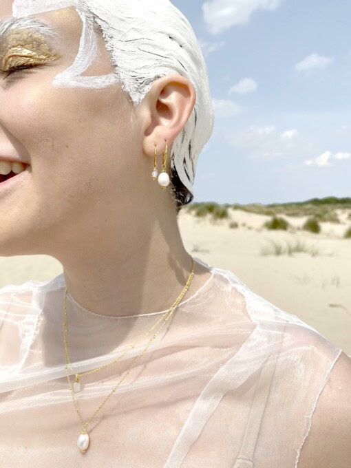 Moonstone Triquetra Midi Hoops Silver