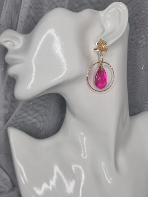 Statement oorbellen kristalglas - roze