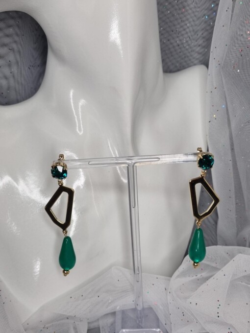 Statement oorbellen met polaris en Swarovski - emerald green
