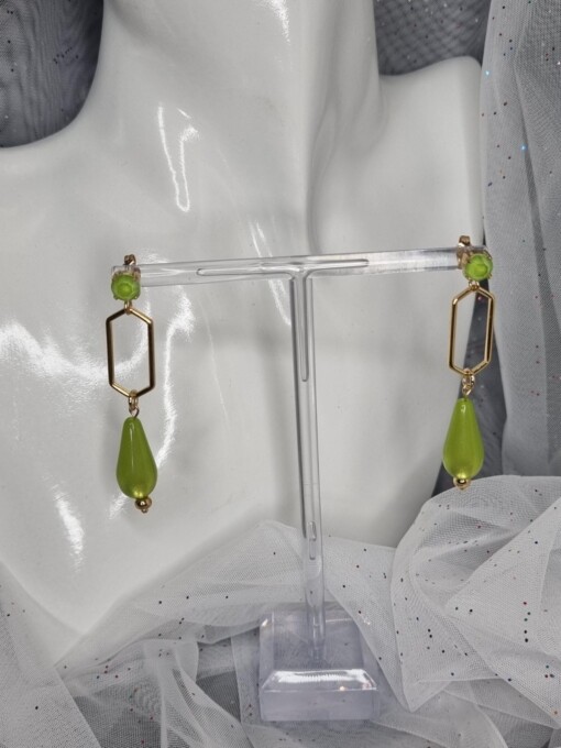 Statement oorbellen polaris en Swarovski - lime groen